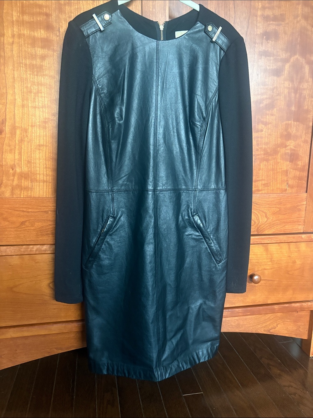 Michael Kors Genuine Lamb Leather Panel Mini Dress